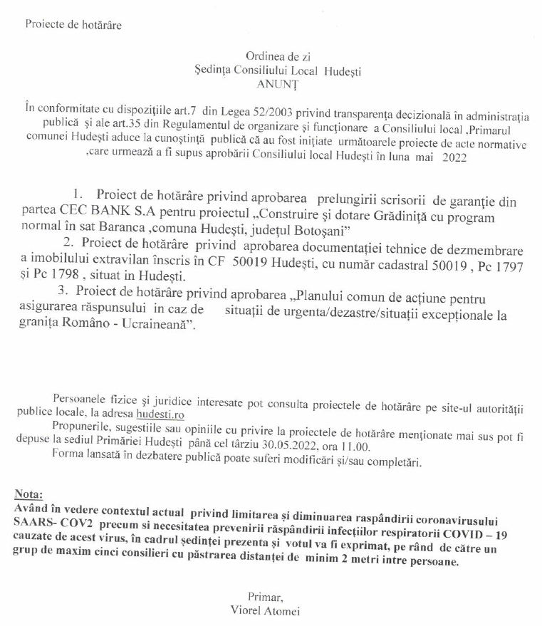 proiecte sedinta mai